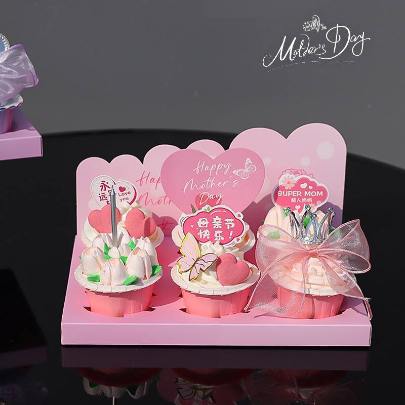 Box Hampers Cupcake Edisi Hari Ibu/ Box Sekat Cupcake / Cake Topper Mini Cupcake Mothers Day/