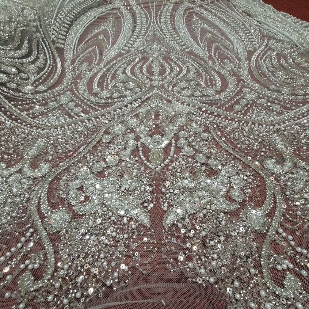 Kain Tile Full Payet Bordir Soroskin Motif 3D Piramid Letebule / Kain Tile Bordir Payet Mewah Warna 