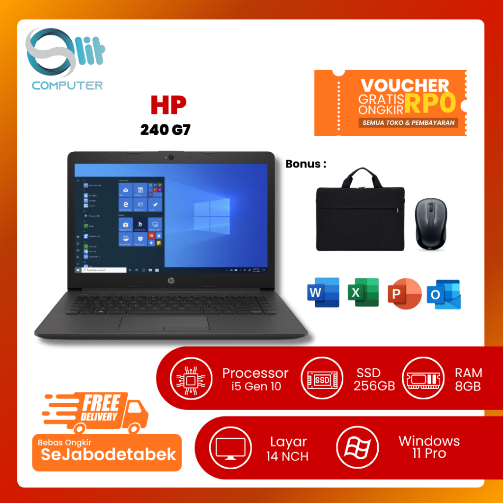 HP 240 G7 i5-1035G1 | RAM 8GB | SSD 256GB | Windows 11 Pro | Bonus Tas