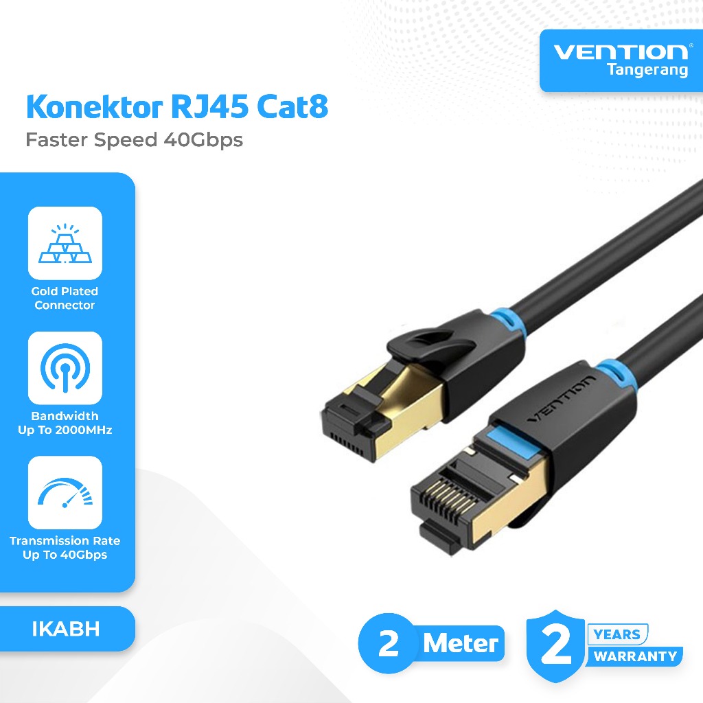 Vention Kabel Lan RJ45 Cat 8 Cat.8 Gigabit 40Gbps SFTP Gold Cable 2M 2 Meter - IKABH