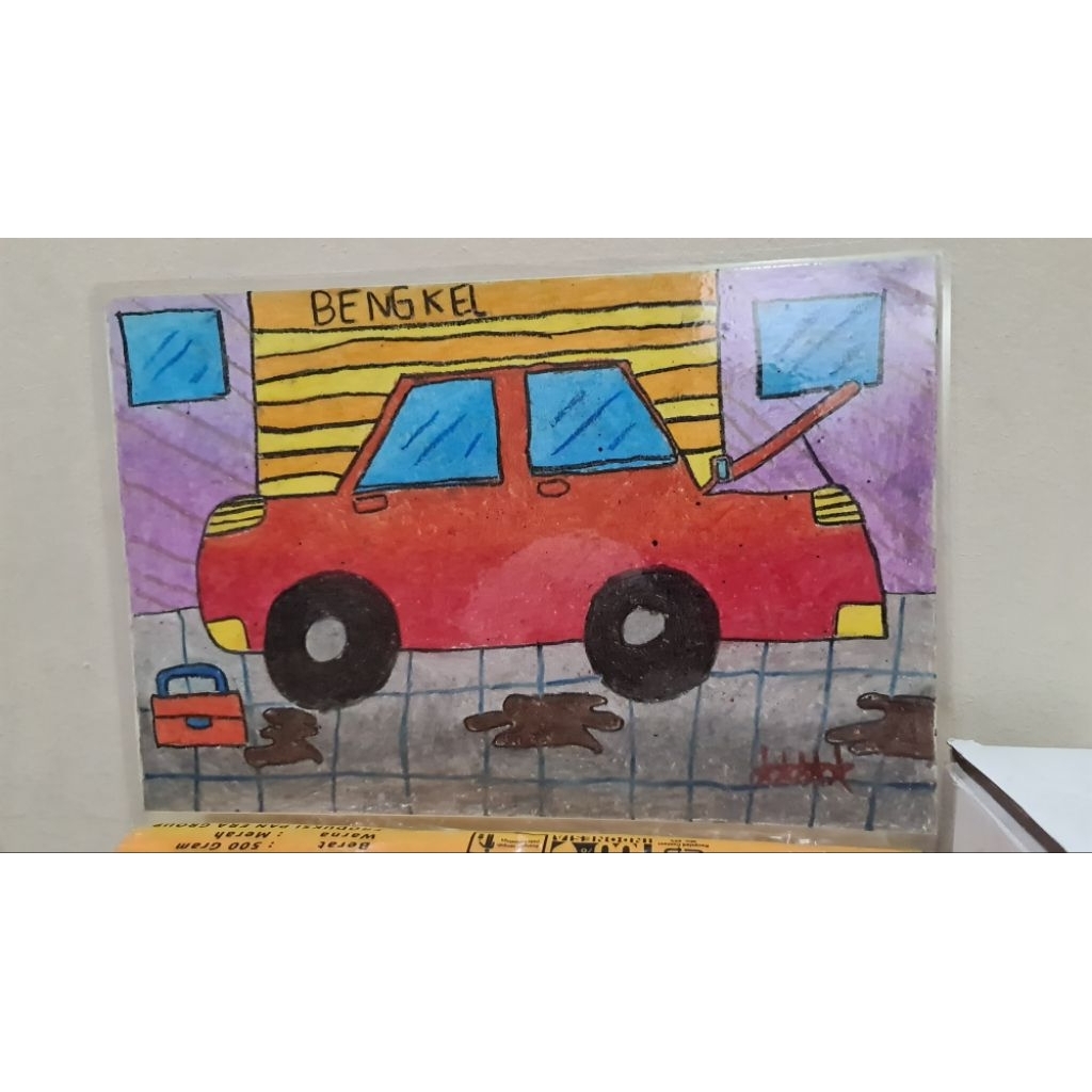 Hasil Karya Art Hobby Anak Mewarnai Menggambar Sudah Laminating BENGKEL MOBIL