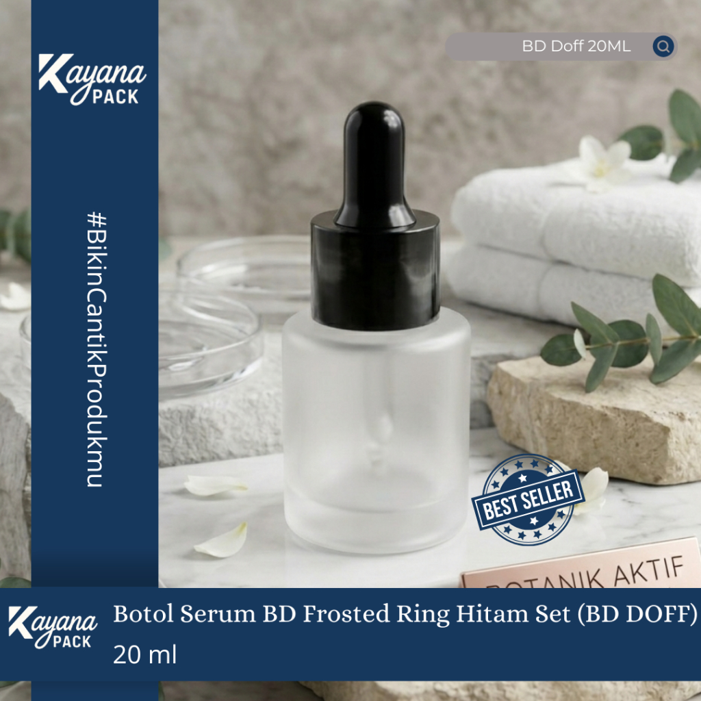 BOTOL PIPET SERUM KACA FROSTED DOFF 20ML RING HITAM SET / BOTOL KACA DOFF 20 ML RING HITAM (bd 20 do