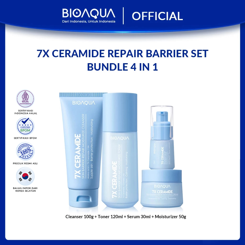 BIOAQUA 7X Ceramide Skincare Paket Repair Barrier Set With Moisturizer Cream/Hydrating Toner/Serum W
