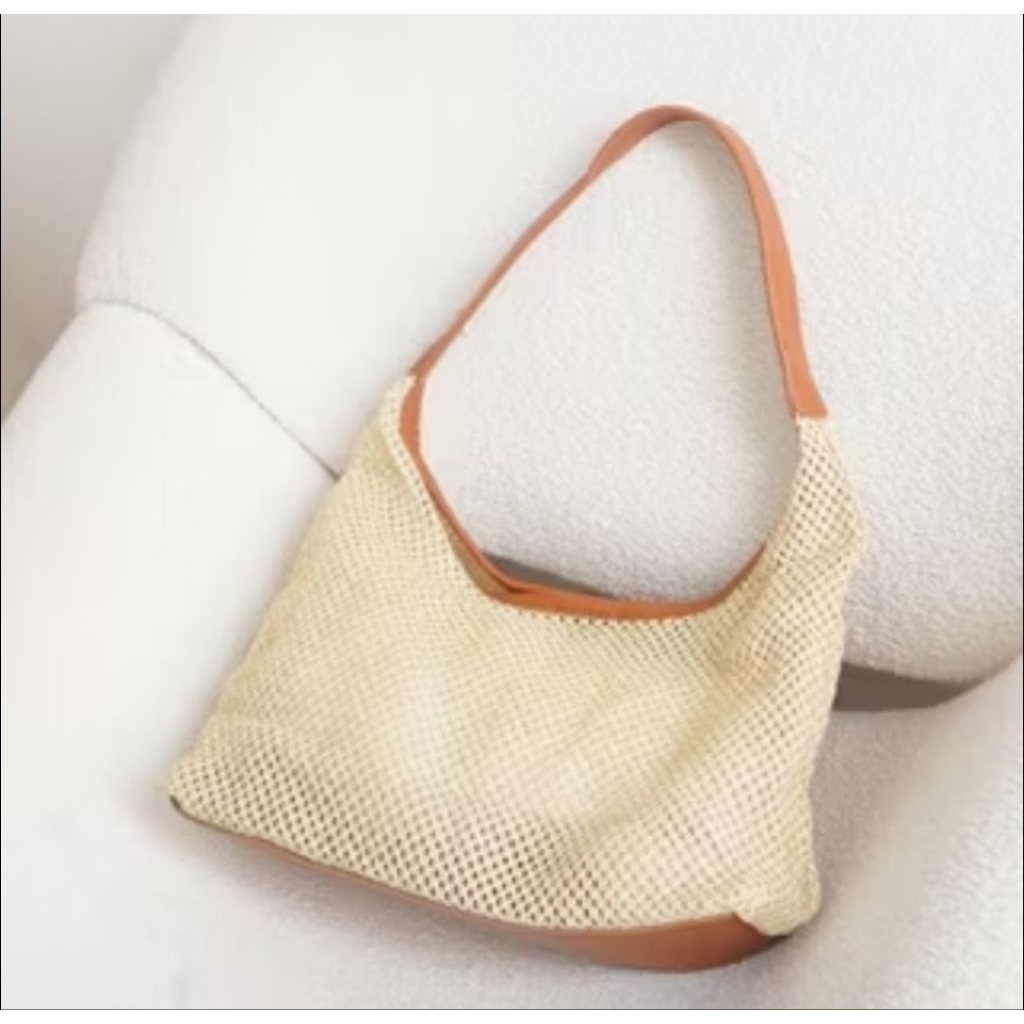 Tas Bahu Wanita Model Anyaman Rotan Alami - Coklat, Desain Vintage, Kapasitas Besar, Ramah Lingkunga