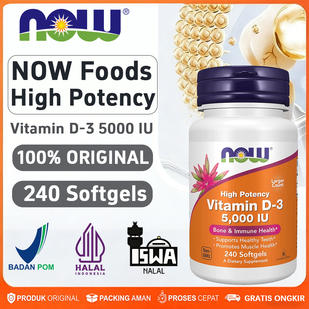 Now High Potency Vitamin D3 5000IU 125mcg Kosher[NEW][100%Impor asli][COD]NOW Foods High Potency Vit