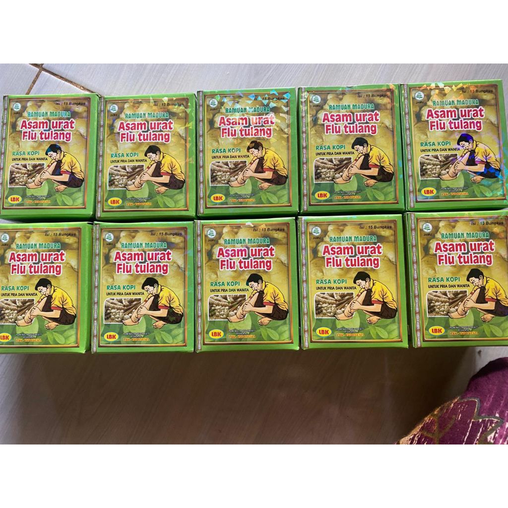 RAMUAN MADURA RASA KOPI MENGOBATI ASAM URAT,FLU TULANG ISI 10 BOX