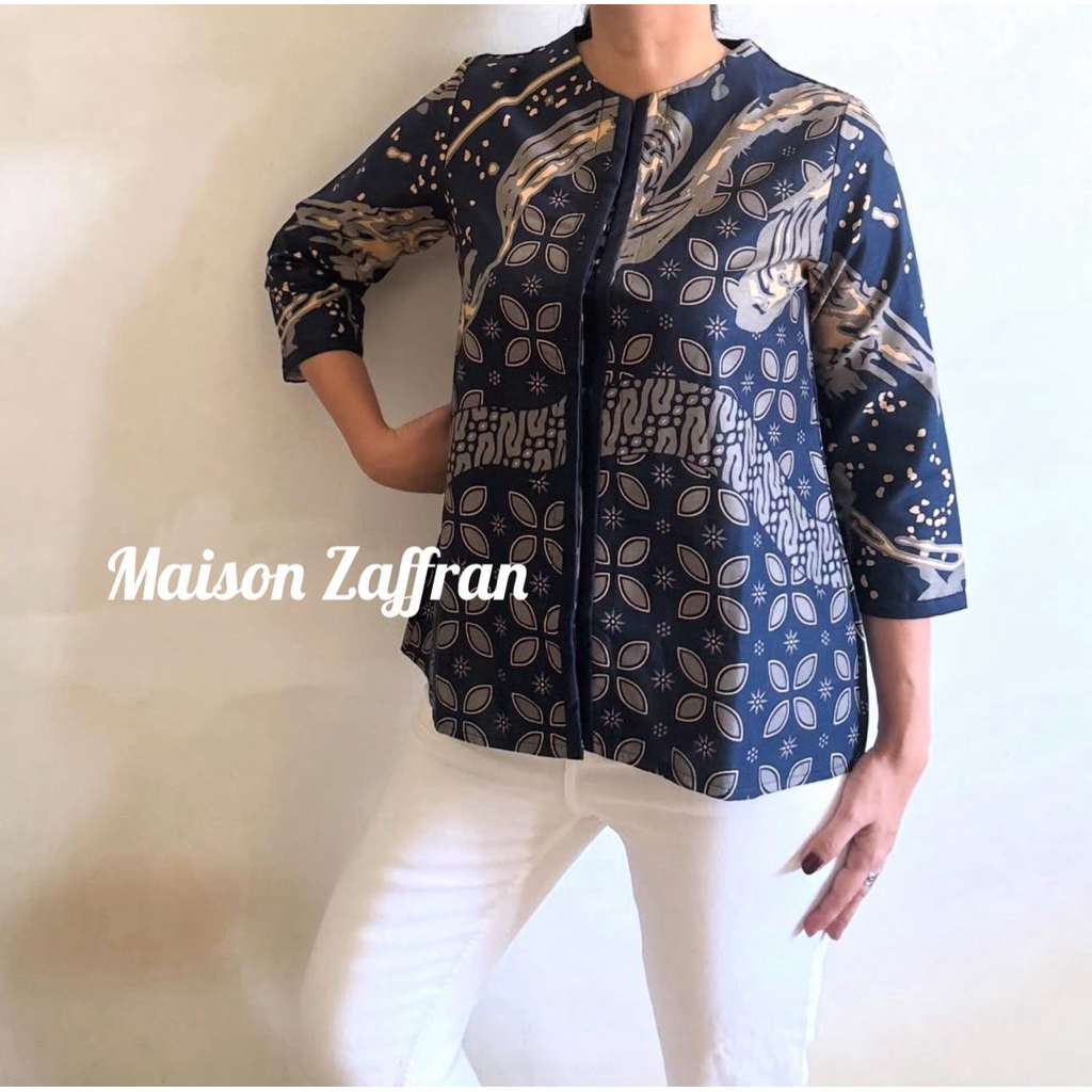 Batik List Blue Grey Kawung Top