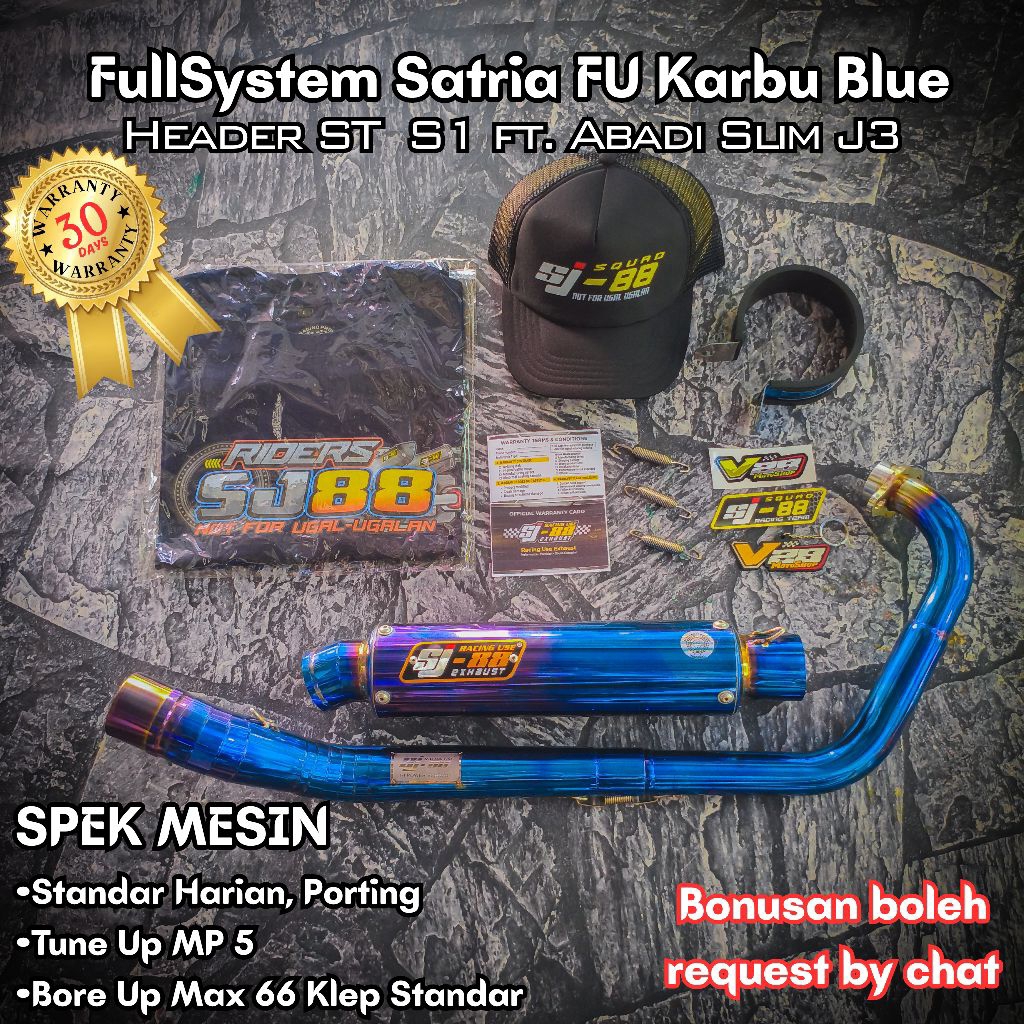 Knalpot FullSystem SJ-88 Racing ST S1 Blue FULL STEP STANDAR Satria FU Karbu - Fullset ORIGINAL SJ88