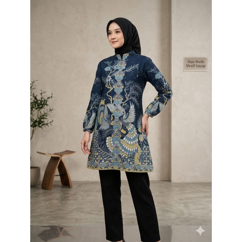 batik wanita warna navy tunic tunik premium warna biru
