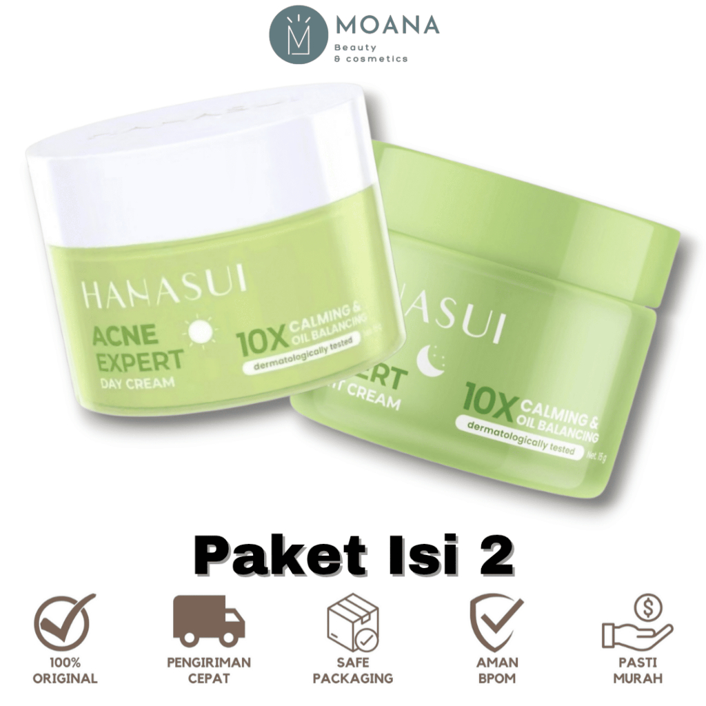 [ISI 2] Hanasui Paket Acne Expert | Day Cream + Night Cream | Mencerahkan Glowing Jerawat