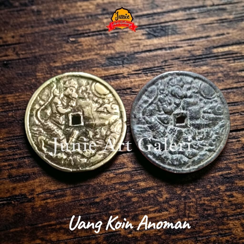 Uang koin pis bolong anoman hanoman kuningan warna emas dan hitam