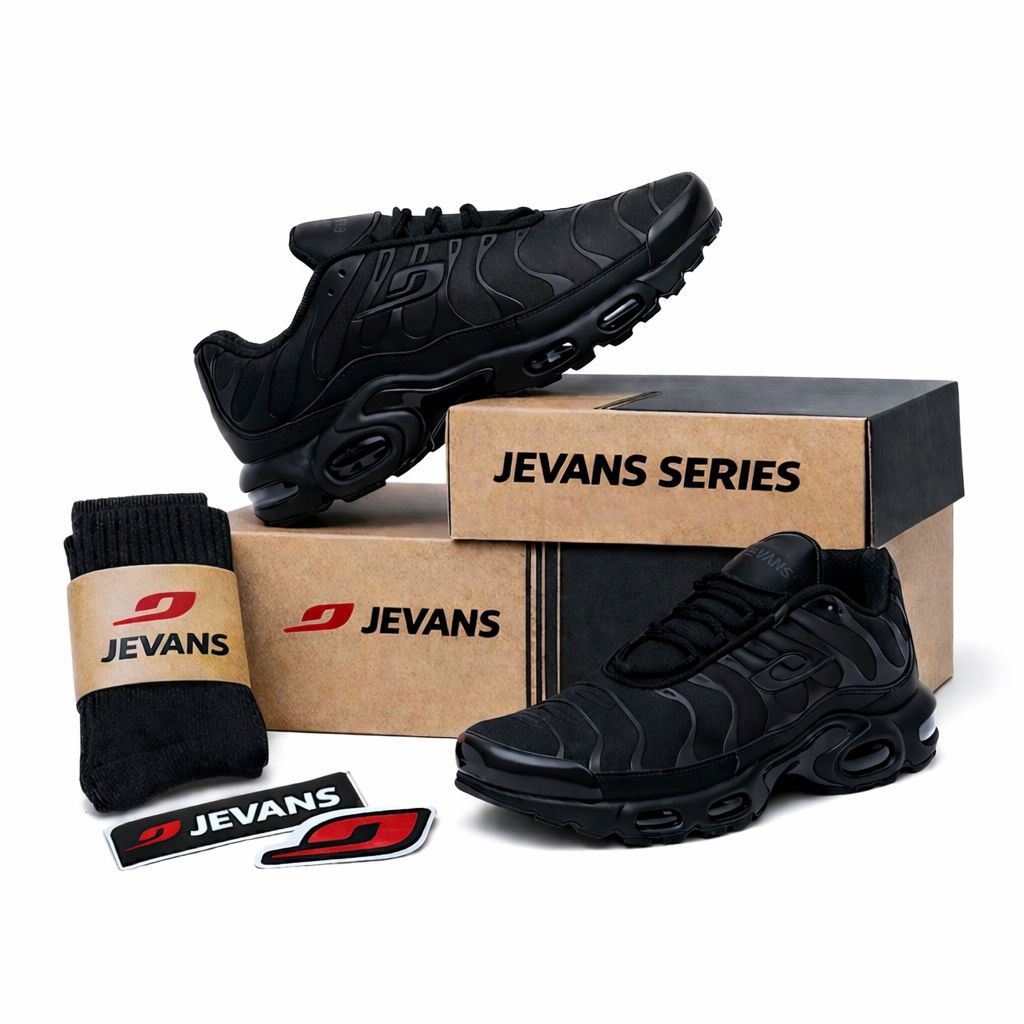 Sepatu Hitam Polos Unisex Jevans Tn Sneakers kasual terbaru dengan bahan Premium autsol anti slip hi