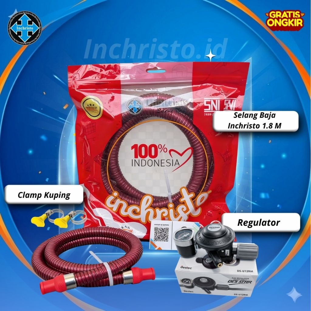 Paket Aman Stabil Selang Baja Inchristo + Regulator Destar