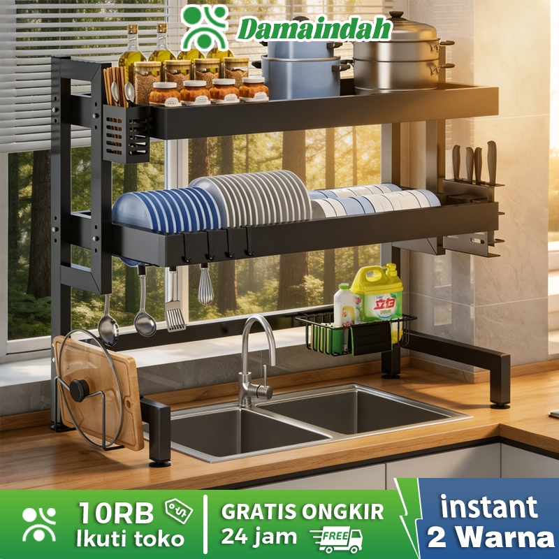 Damaindah Rak Piring Wastafel Stainless Steel With Cover / Rak Piring Tertutup / Rak Dapur / lemari 