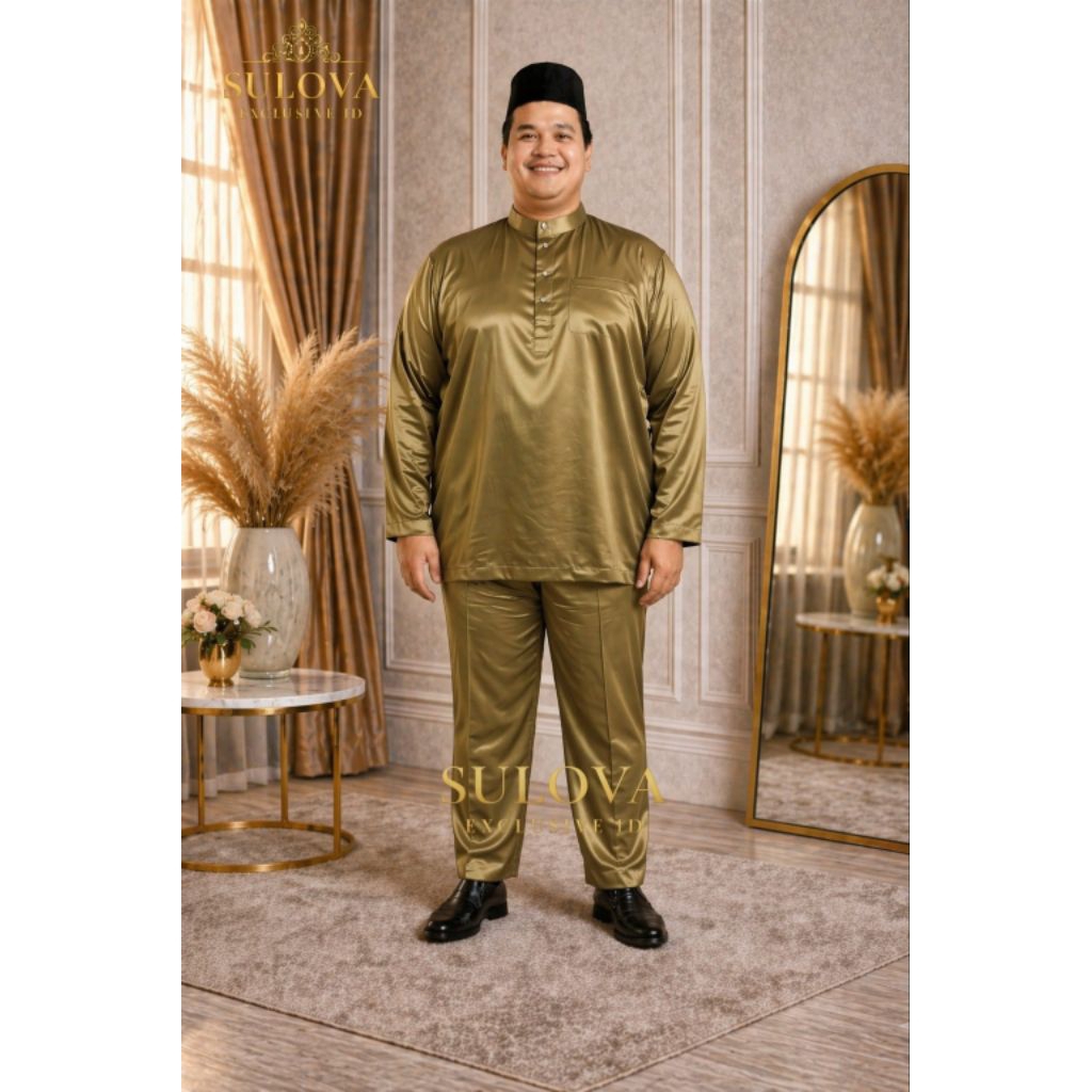 JUMBO Baju Pria Melayu Teluk Belanga Ukuran Jumbo Cekak Musang Setelan Pakaian Muslim Koko Satin