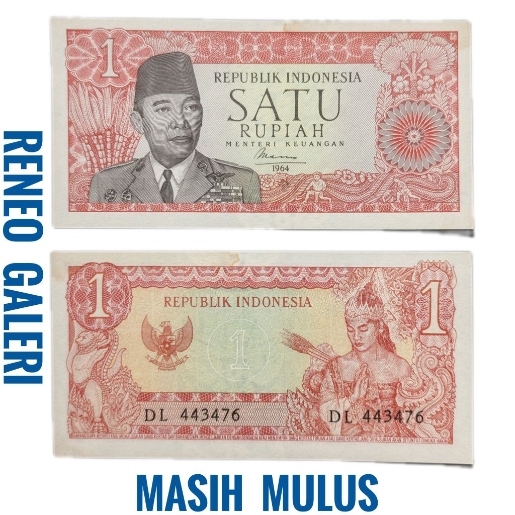Mulus Asli 1 Rupiah Seri Soekarno Tahun 1964 Sukarno Rp Uang kertas kuno duit jadul lawas lama origi