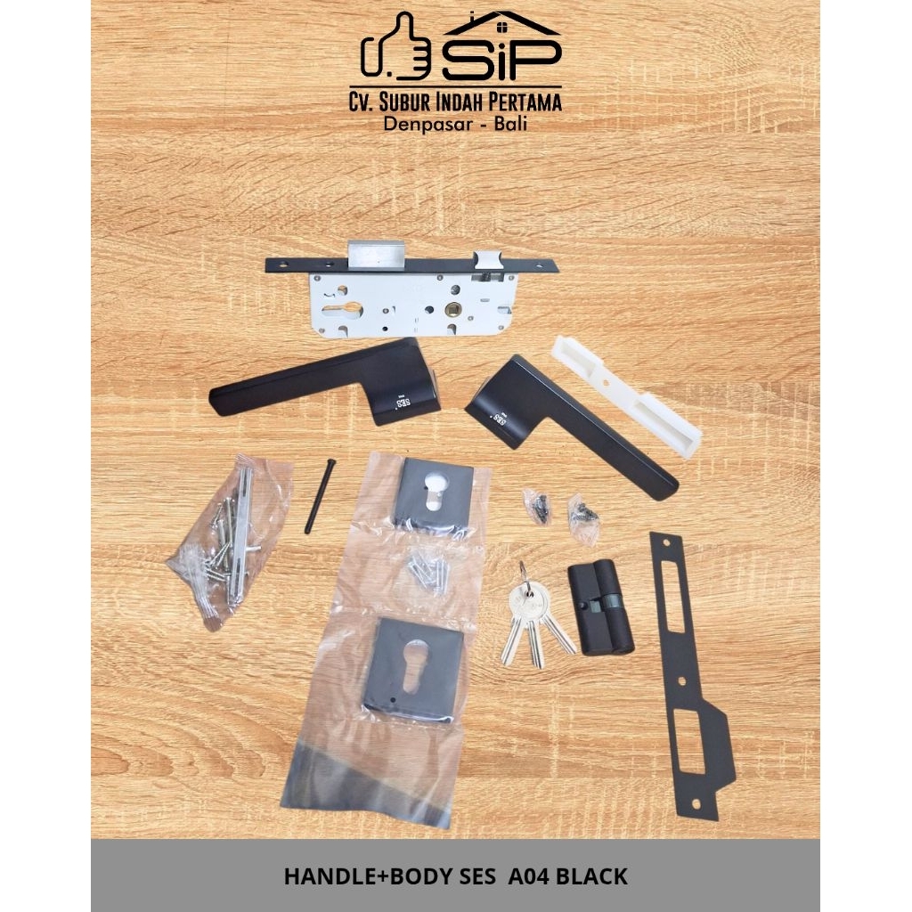 HANDLE+BODY SES A04 MATT BLACK/KUNCI PINTU FULL SET/HANDLE PINTU SET SAMA KUNCINYA