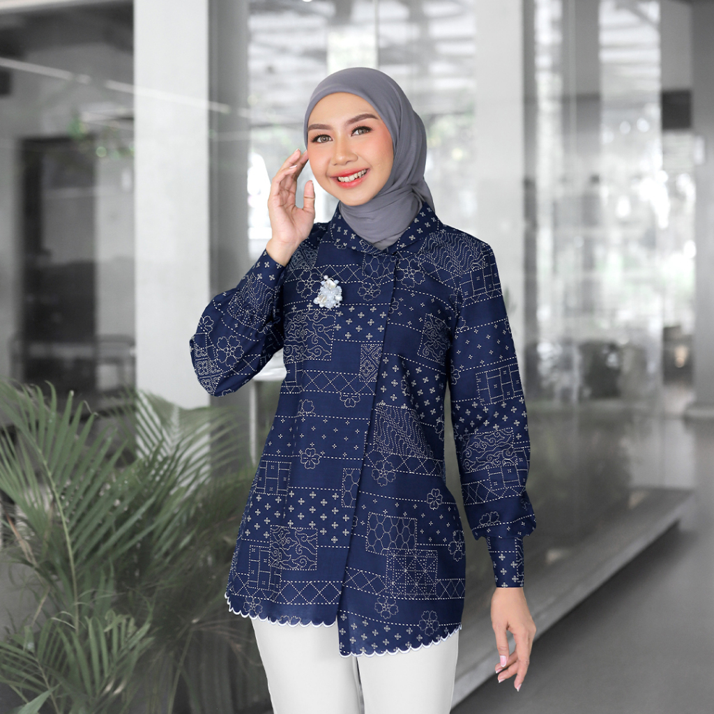 RIANTI Blouse Batik Bordir Wanita Modern Batik Kerja Kantor Wanita