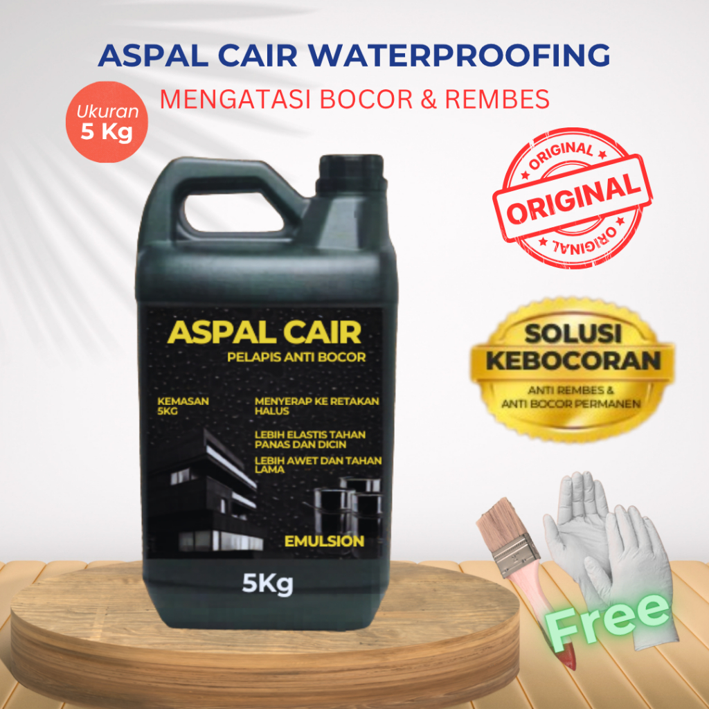 Aspal Cair 5Kg Anti Bocor Tahan Lama Waterproof Dak Beton Genteng Kolam Kamar Mandi