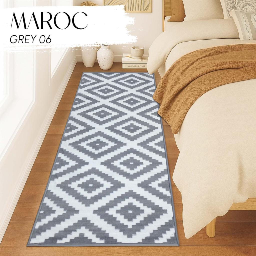 MAROC Karpet 80x200 cm GREY 06 Monokrom Local, Karpet Lantai, Karpet Bulu