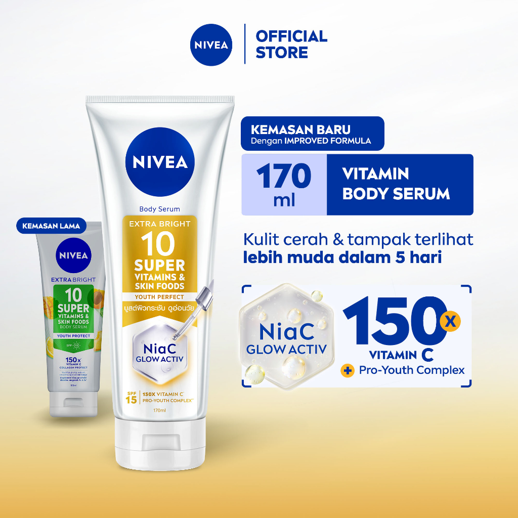 NIVEA Body Serum Extra Bright 10 Super Vitamins Youth Protect SPF15 170ml - Hand body serum lotion m