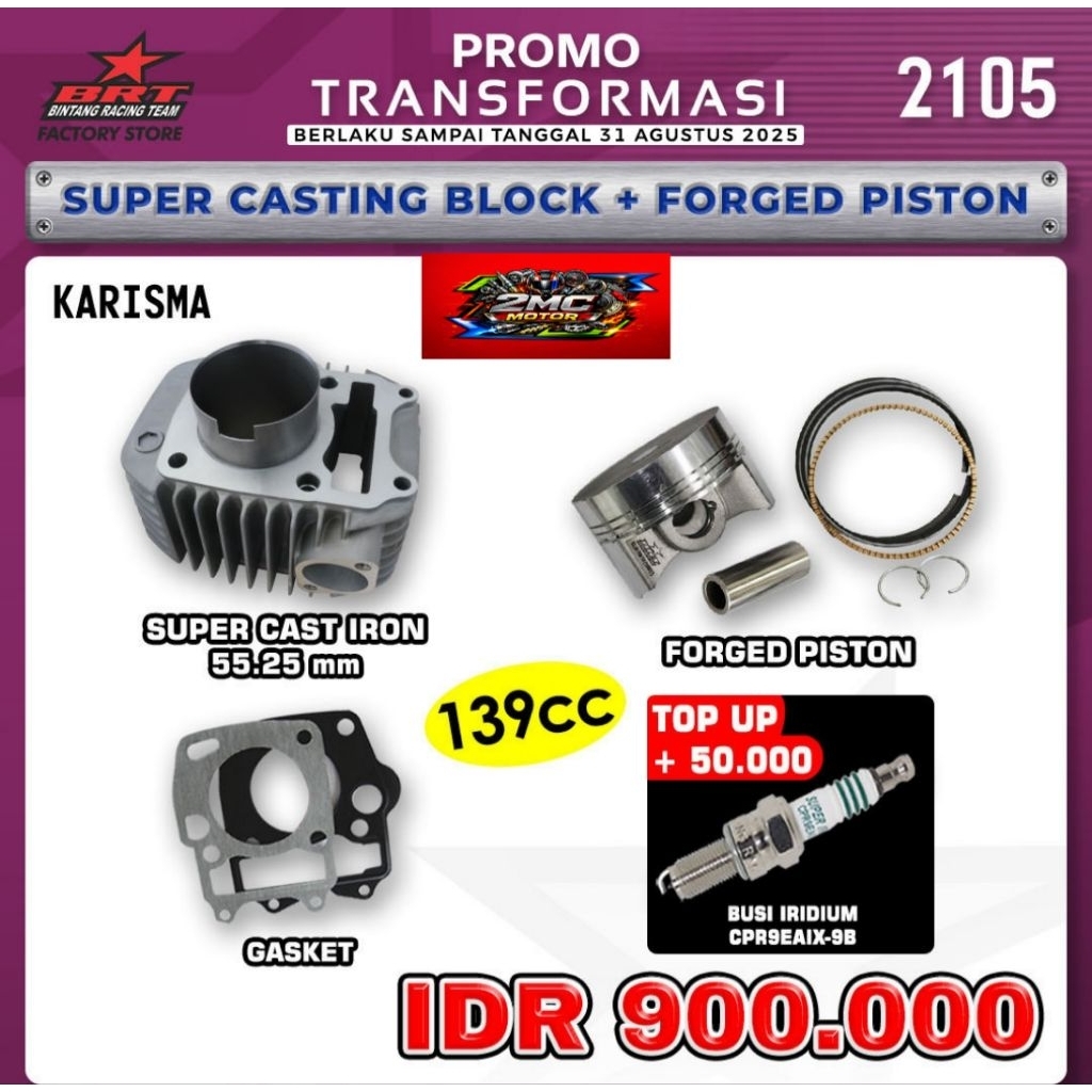 Paket Bore Up Blok Piston Karisma/Supra X 125/Kirana BRT - Bintang Racing Team