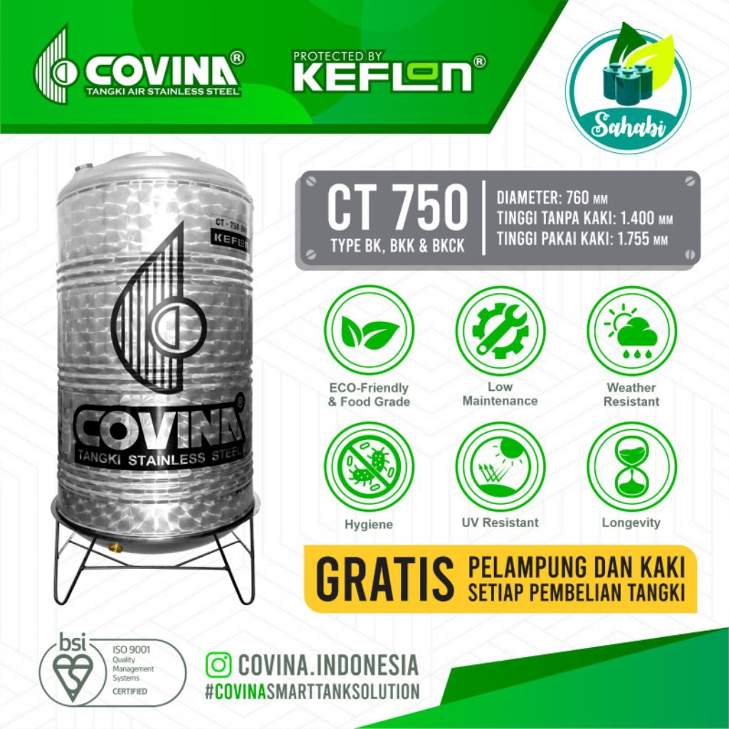 Tandon Air / Toren Air / Tangki Air Stainless COVINA 750 BKK