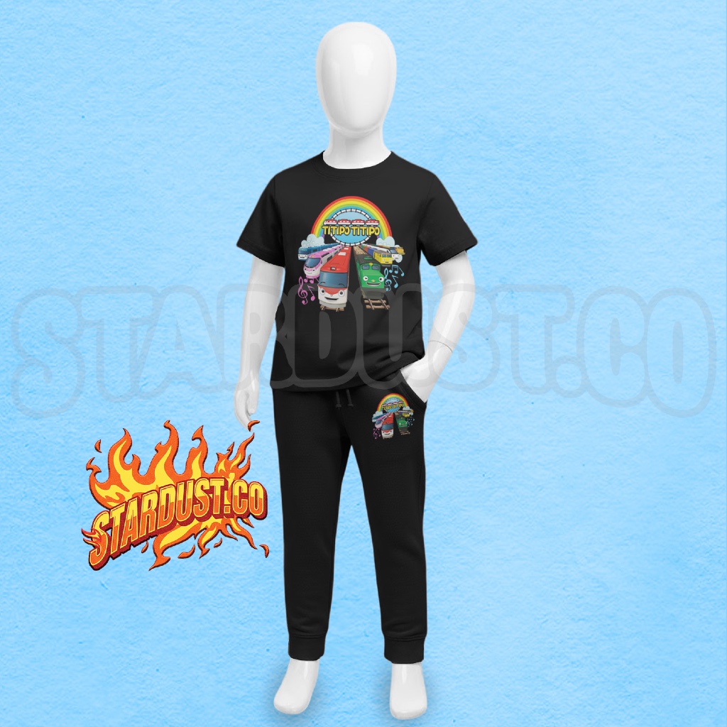 Setelan Celana Kaos Anak Titipo Titipo Train / Jogger Baju Setelan Anak Kereta Titipo And Friends Tr