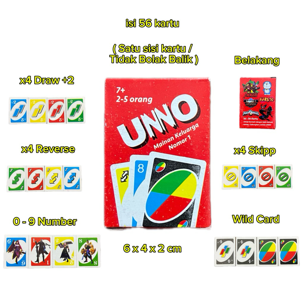 Kartu Uno Mini | Uno Flip - Uno Merah - Uno Karakter