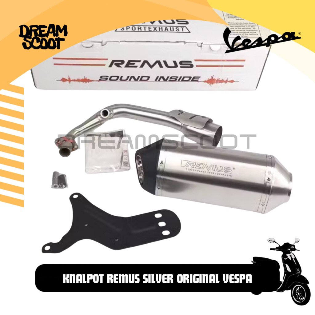 Knalpot Remus Hexacone  Silver Original Vespa Matic Vespa Sprint Vespa Primavera Vespa S Vespa LX Ve