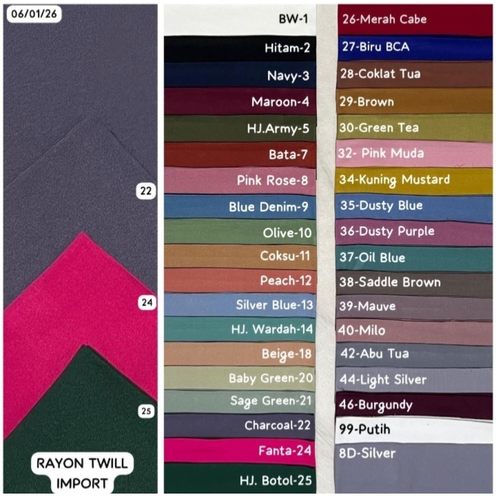 kain Rayon twill impord / kain rayon twill premium