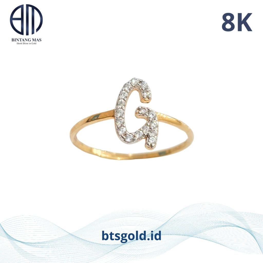 Cincin Emas Huruf G Permata | 8K