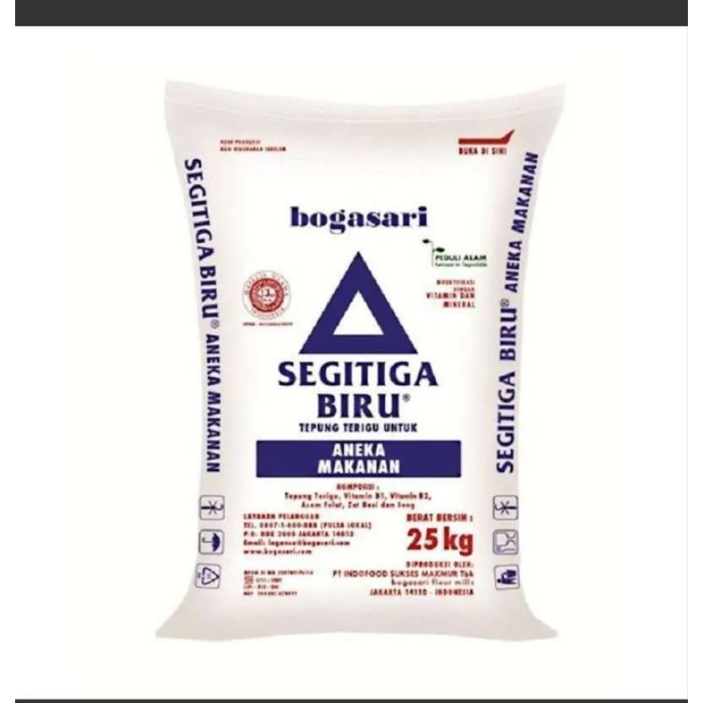Tepung Terigu Bogasari Segitiga Biru 25kg Bal / Tepung Terigu Segitiga Biru Karung 25kg / Segitiga B