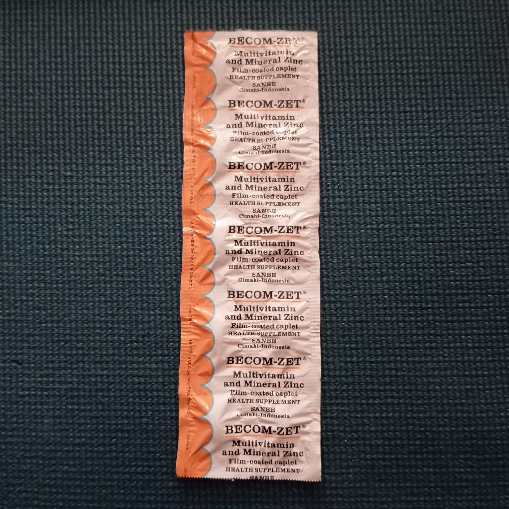 Multivitamin Becom-Zet 1 Strip 10 Kaplet - Suplemen Vitamin B, C, E, dan Zinc