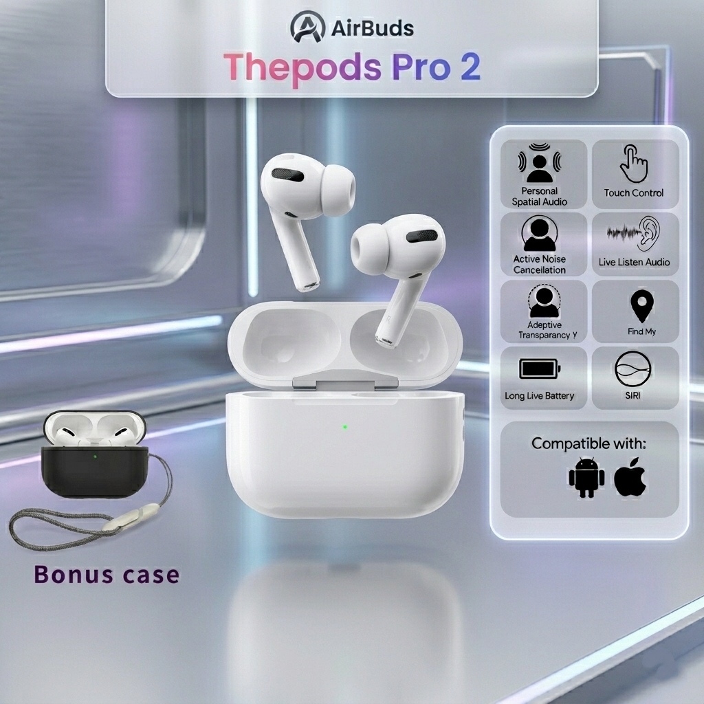 Air Buds thePods Pro 2 ANC TWS Active Noise Cancel Earphone Bluetooth Earbuds Headset Bluetooth with