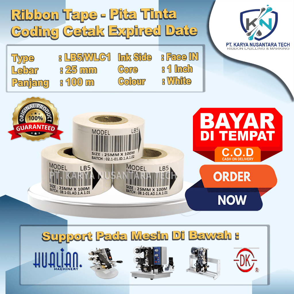 Ribbon Tape Hot Foil Type LB5 Ukuran 25mm x 100m Putih - Tinta Coding Expired Hot Stamping