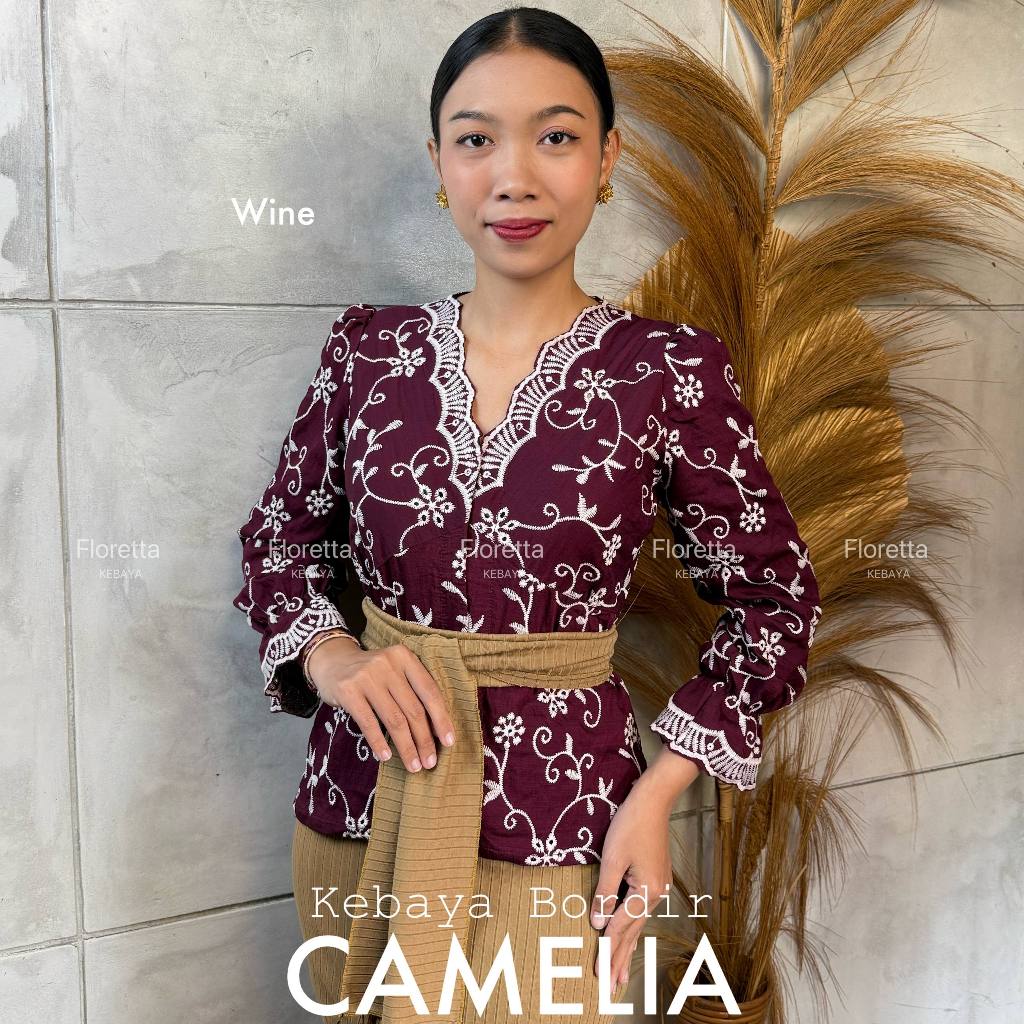 Semi Kebaya bordir jadi bali terbaru kebaya Camelia V neck full bordir tangan balon kerut