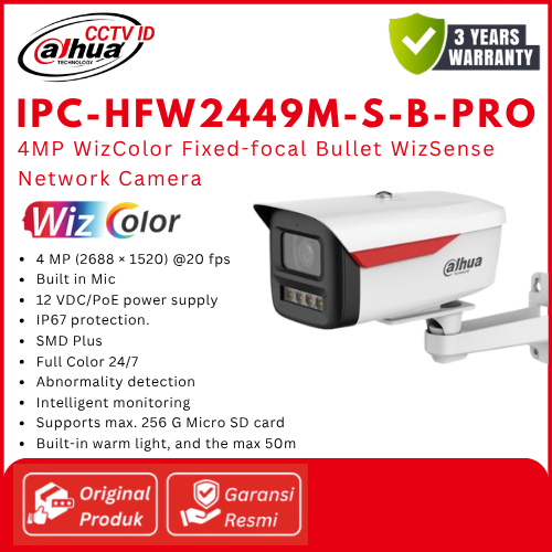 Dahua IP Camera 4MP WizColor IPC-HFW2449M-S-B-PRO 4MP WizColor Audio IP Camera CCTV Outdoor Bullet F