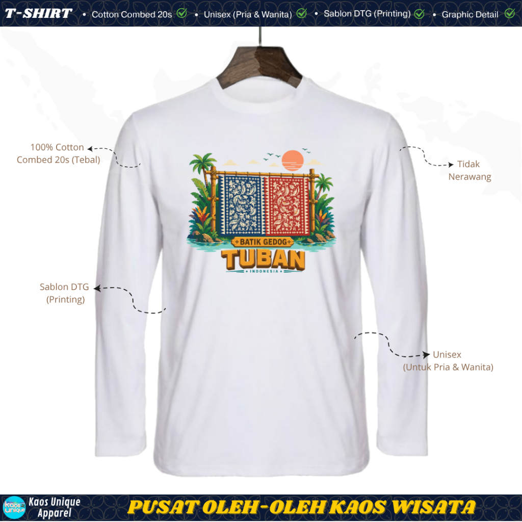 Kaos Lengan Panjang Oleh-Oleh Tuban | Souvenir Liburan | Nyaman Dipakai | Kaos Wisata Jawa Timur