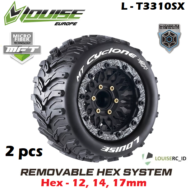 Louise MFT MT-CYCLONE 1/10 Monster Truck Tire Removable Offset HEX 12mm 14mm 17mm Mounted Ban RC