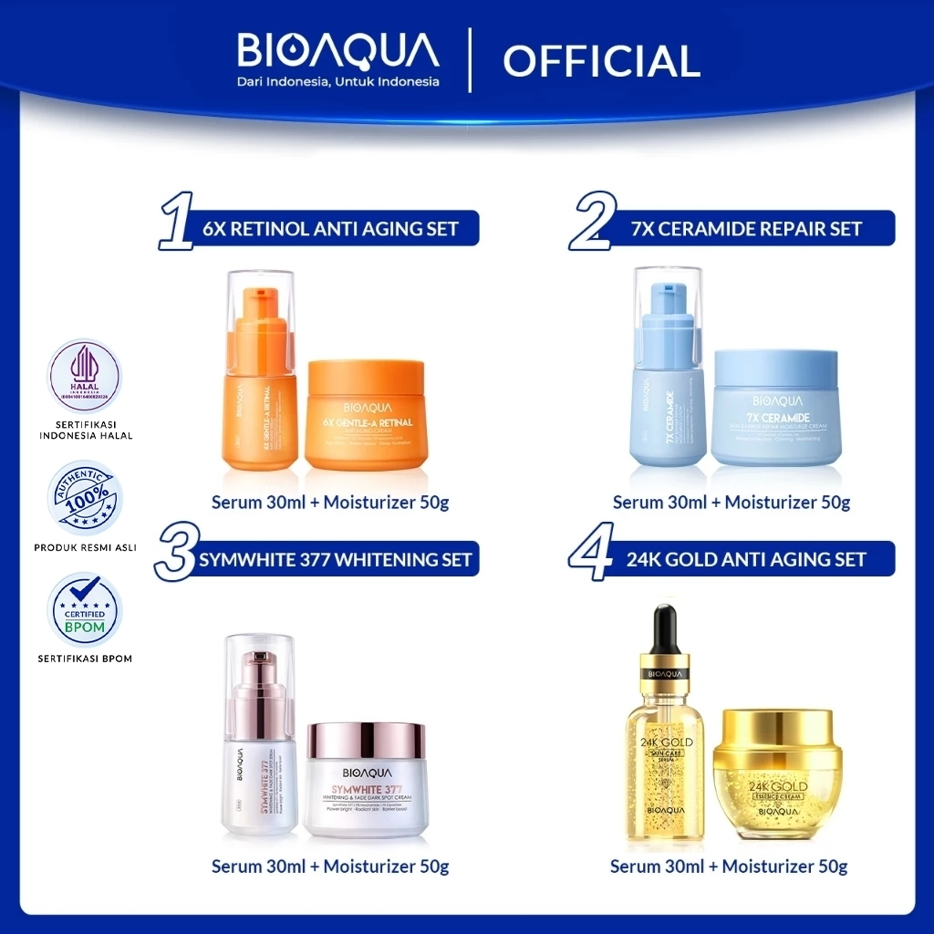 BIOAQUA 2pcs Set With Serum Wajah + Cream Skincare Paket  Whitening Paket | Anti Acne | Skin Barrier