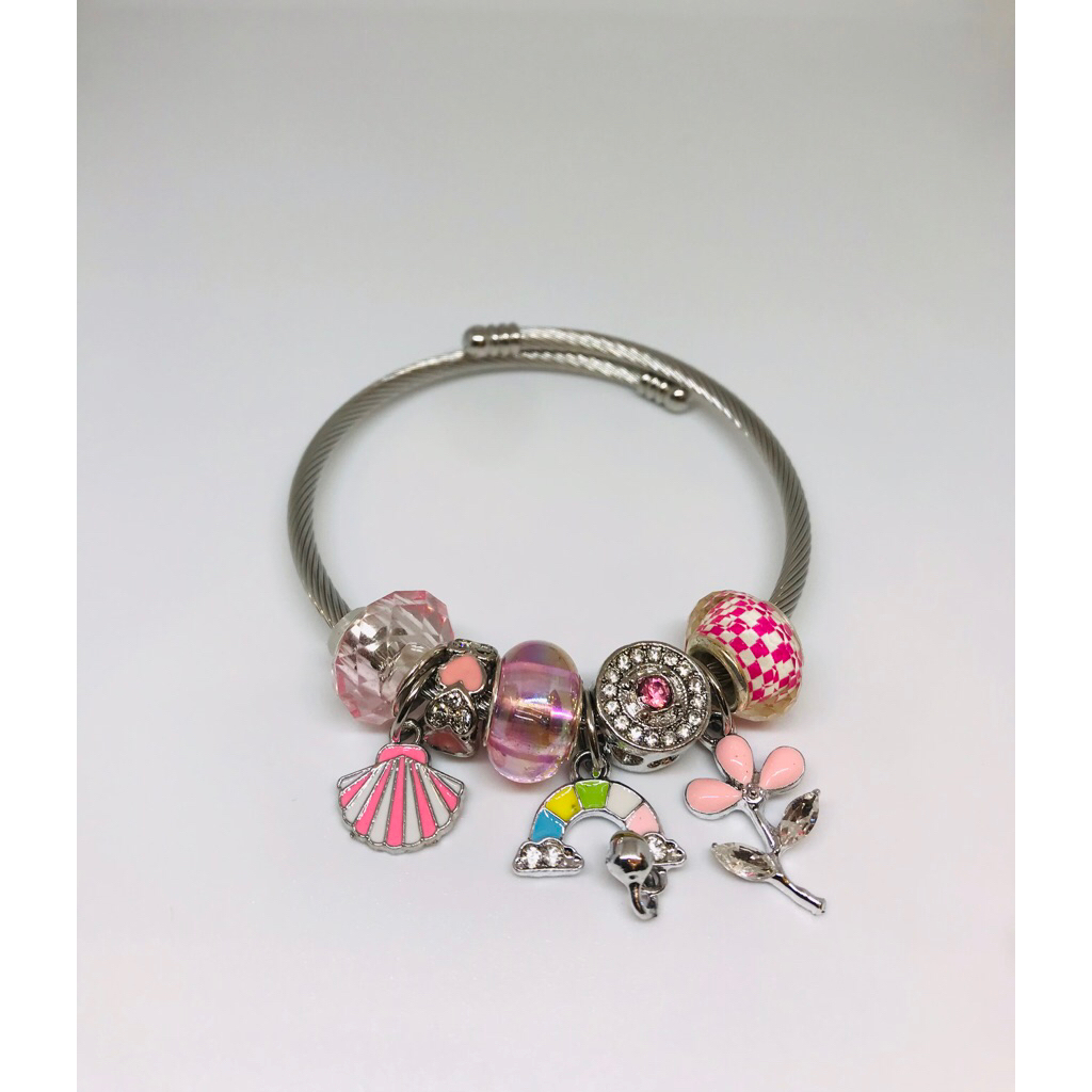 gelang pandora pink flower korea mimosa.acc.id