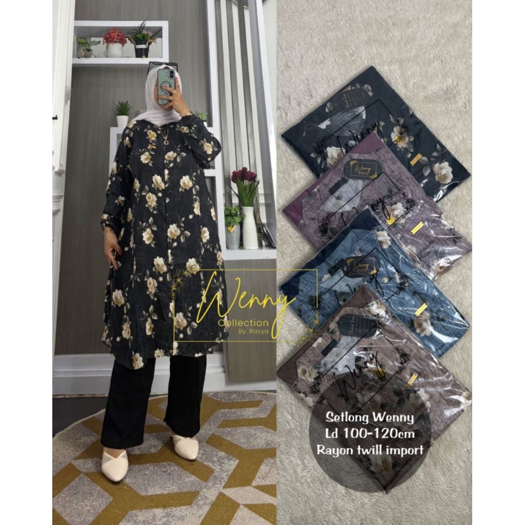 SET LONG TUNIK RAYON TWILL ARMANY MOTIF BUNGA WENNY