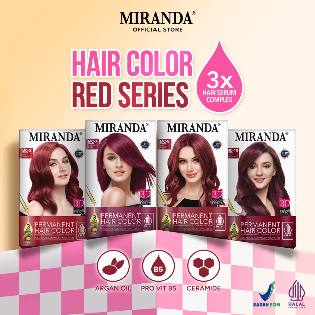 Miranda Permanent Hair Color Red Series 30ml | Semir Cat Rambut Pewarna Merah Halal | Formula Lebih 