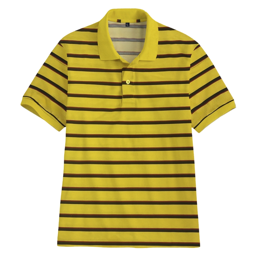 Kaos kerah Salur Pria Dewasa - Atasan Kerah Salur - Kaos Wangki Salur Kuning