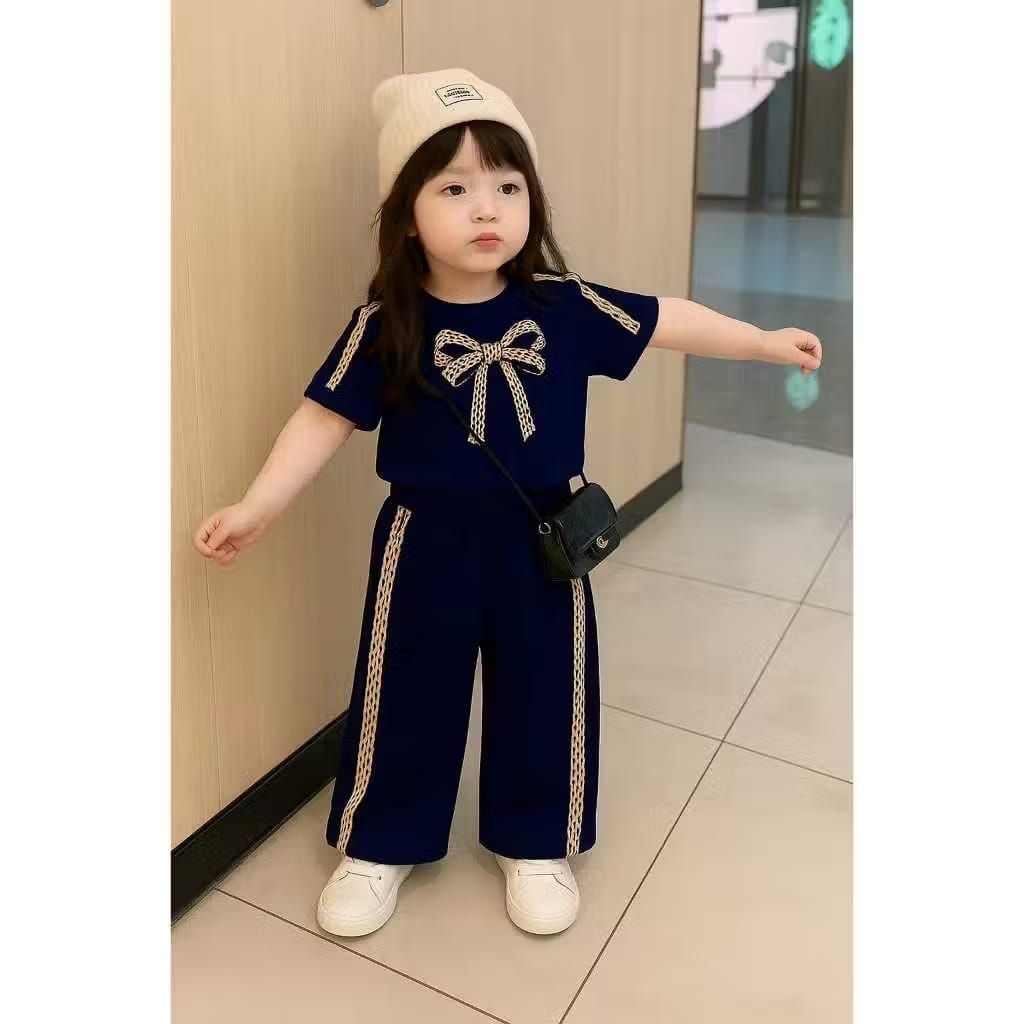 Setelan Anak Perempuan Pita Elegan Motif Babyterry