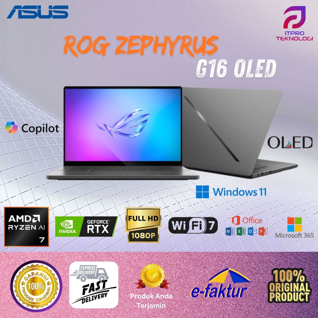 ASUS ROG ZEPHYRUS G16 OLED GA605KH RYZEN AI 7-350 Nvidia RTX5050 32GB 1TB 16" NEBULA OLED WQXGA 2.5K
