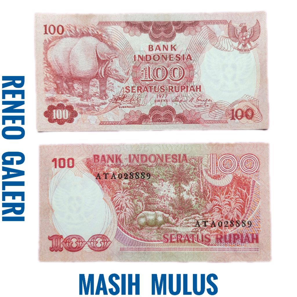 Mulus asli Rp 100 Rupiah Badak Tahun 1977 Uang kertas Kuno duit lama original