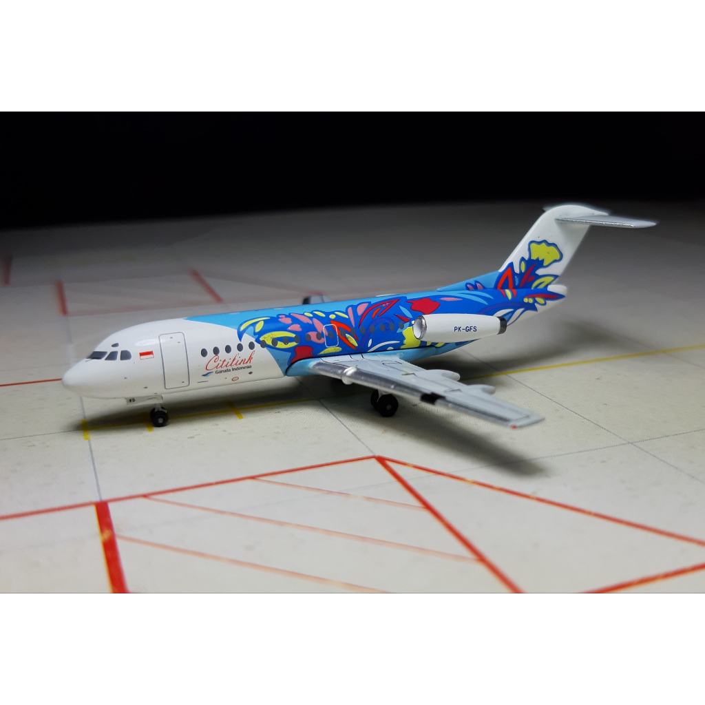 Diecast Pesawat Citilink flower livery - Fokker F-28-3000R Fellowship - registration PK-GFS Aeroclas