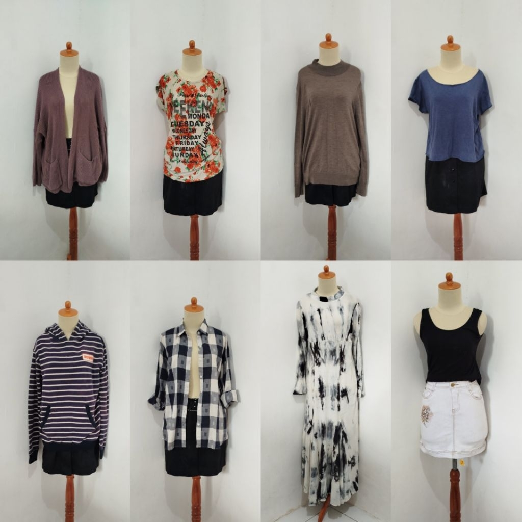 [SERBA SEPULUH RIBU] Atasan Blouse Kemeja Cardigan Rajut Hoodie Stripe Kemeja Kotak Rok Mini Putih A